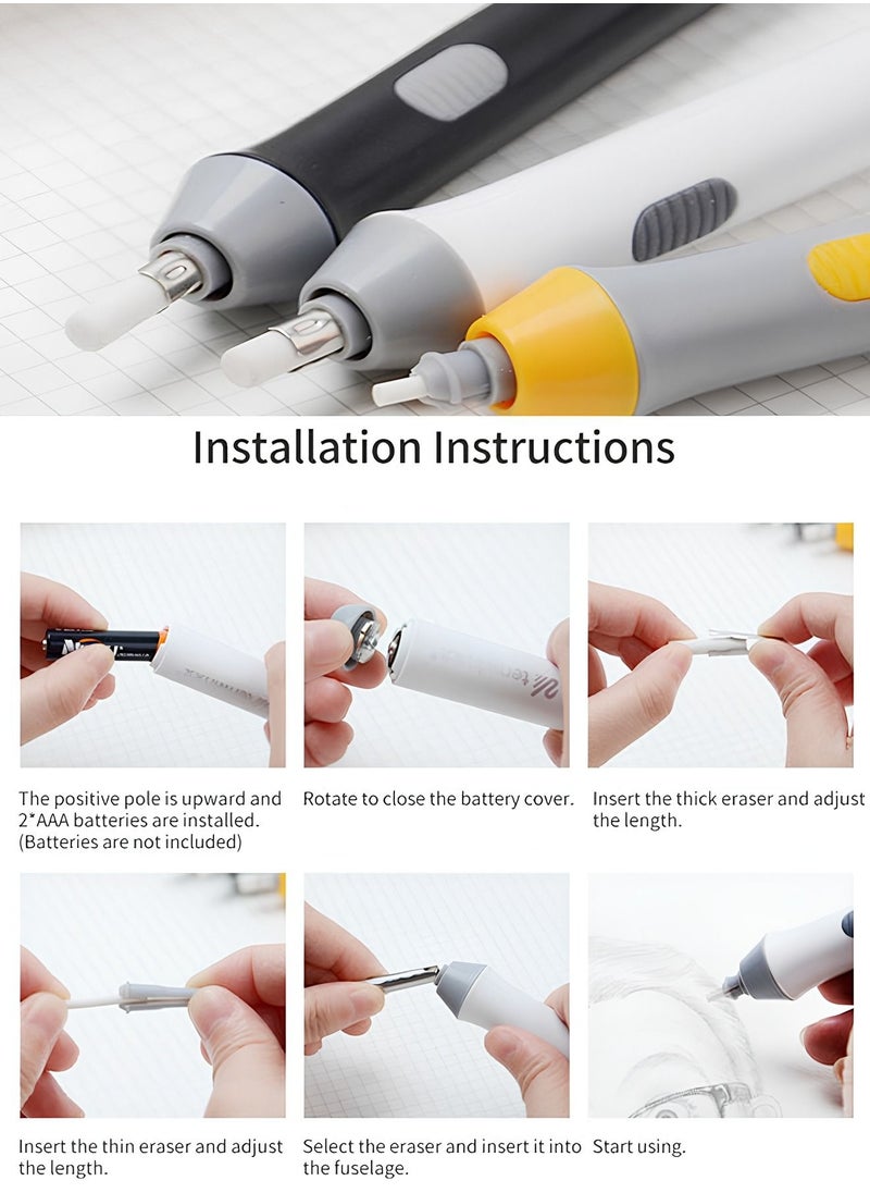 tenwin - black Electric Eraser Battery Operated Eraser Kit with 22pcs Additional Replaceable Rubbers for Artists Automatic Portable Pencil Eraser for Sketching Pencils Drafting Drawing Graphite Pencils - Image 1