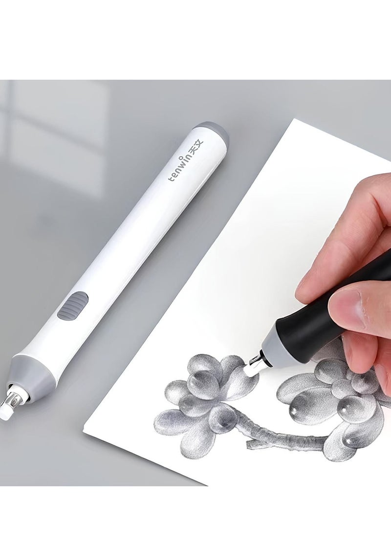 tenwin - black Electric Eraser Battery Operated Eraser Kit with 22pcs Additional Replaceable Rubbers for Artists Automatic Portable Pencil Eraser for Sketching Pencils Drafting Drawing Graphite Pencils - Image 1