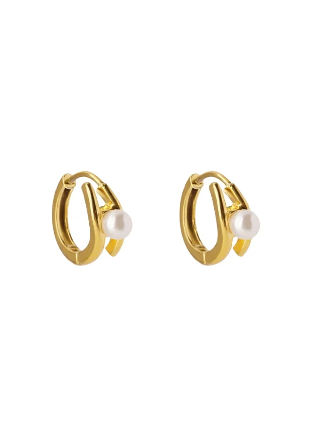 بالموناس 18K Gold Tone Plated Pearl Axis Hoop Earrings For Women - Waterproof & Anti-Tarnish