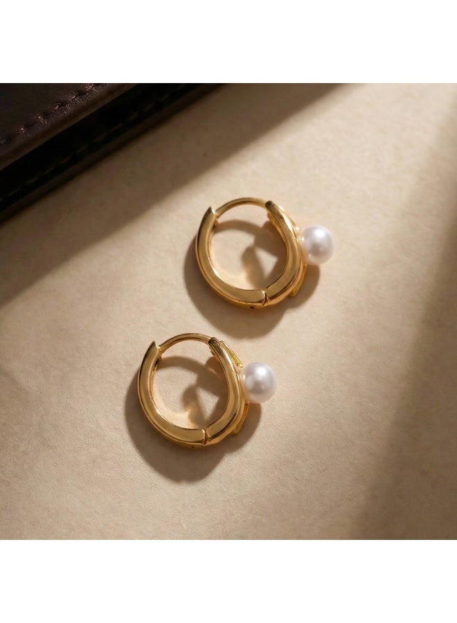 Palmonas 18K Gold Tone Plated Pearl Axis Hoop Earrings For Women - Waterproof & Anti-Tarnish - Image 2