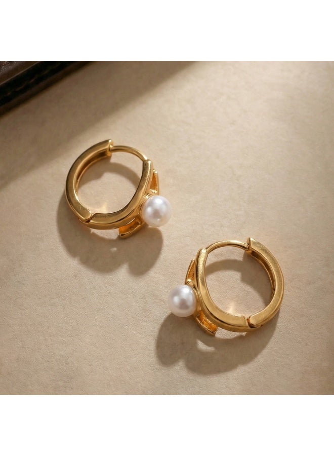 Palmonas 18K Gold Tone Plated Pearl Axis Hoop Earrings For Women - Waterproof & Anti-Tarnish - Image 3