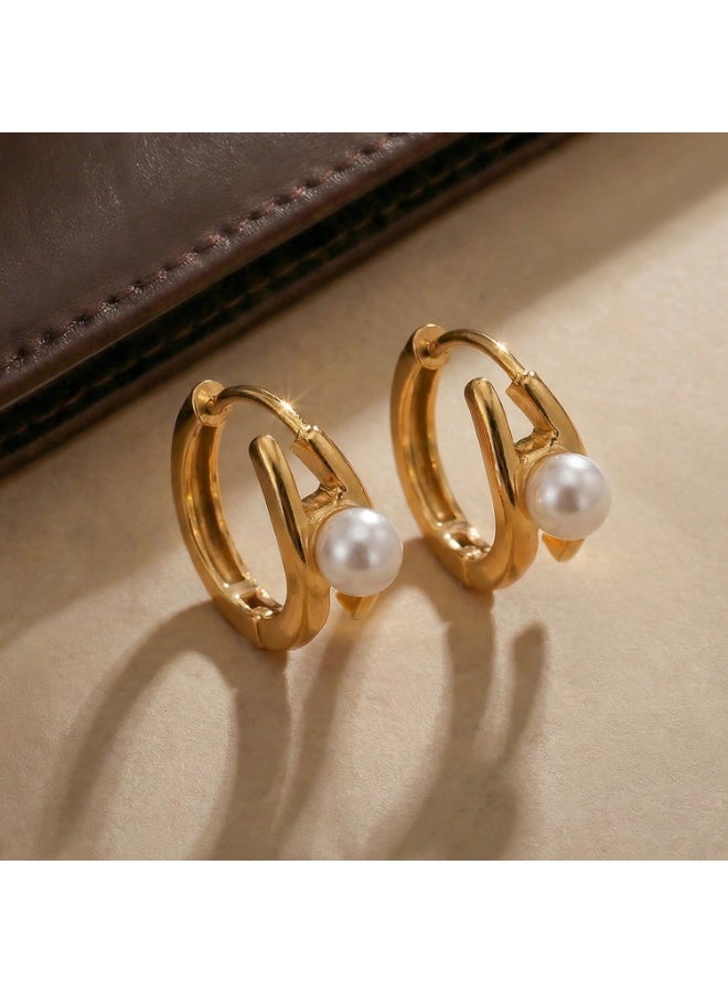 Palmonas 18K Gold Tone Plated Pearl Axis Hoop Earrings For Women - Waterproof & Anti-Tarnish - Image 4