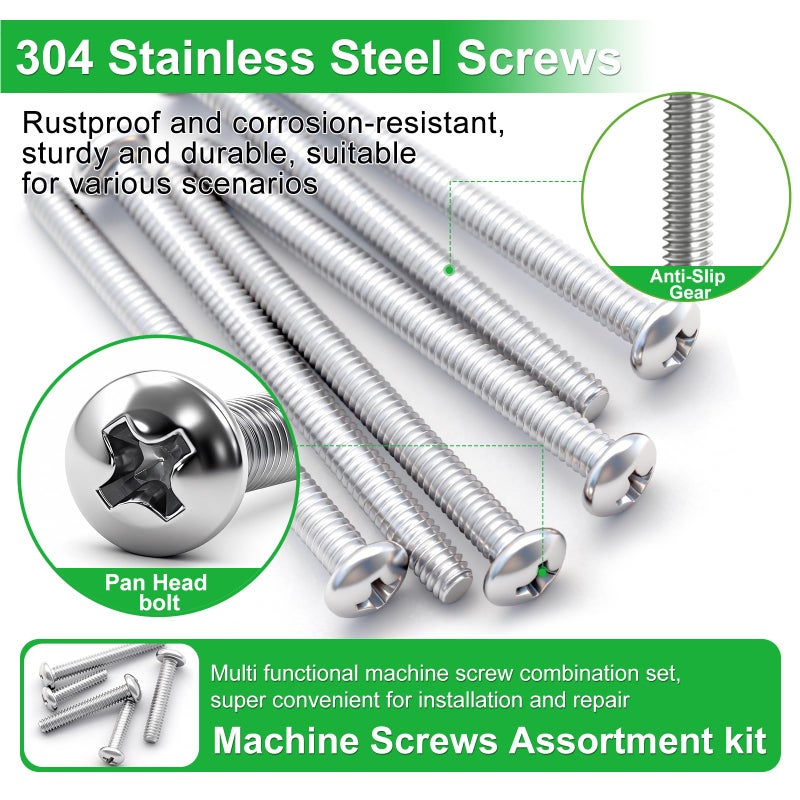 Twidec/102PCS Machine Screw Kit,304 Stainless Steel #6-32#8-32 Electrical Long Outlet Screws Phillips Pan Head Electricians Screws 5/8 to 2 inch for Wall Plate Switch, Receptacles Mounting Screw - Image 4