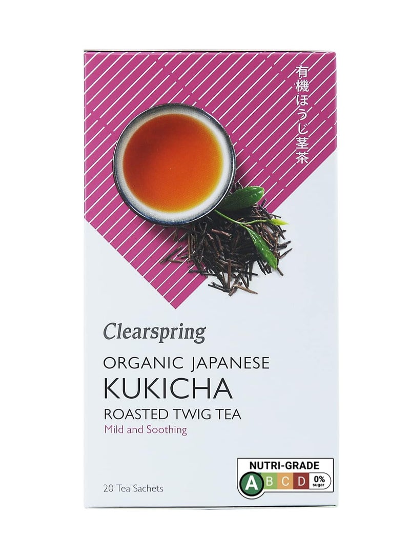 Organic Japanese Kukicha Roasted Twig Tea, 20 Tea Bags
