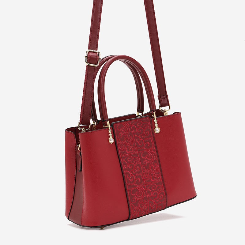 Embroidered Bag Style Elegant And Fashionable Wedding Ladies' Bag Gift For Mom Large Capacity Tote Bag Chinese Style Red - Image 5