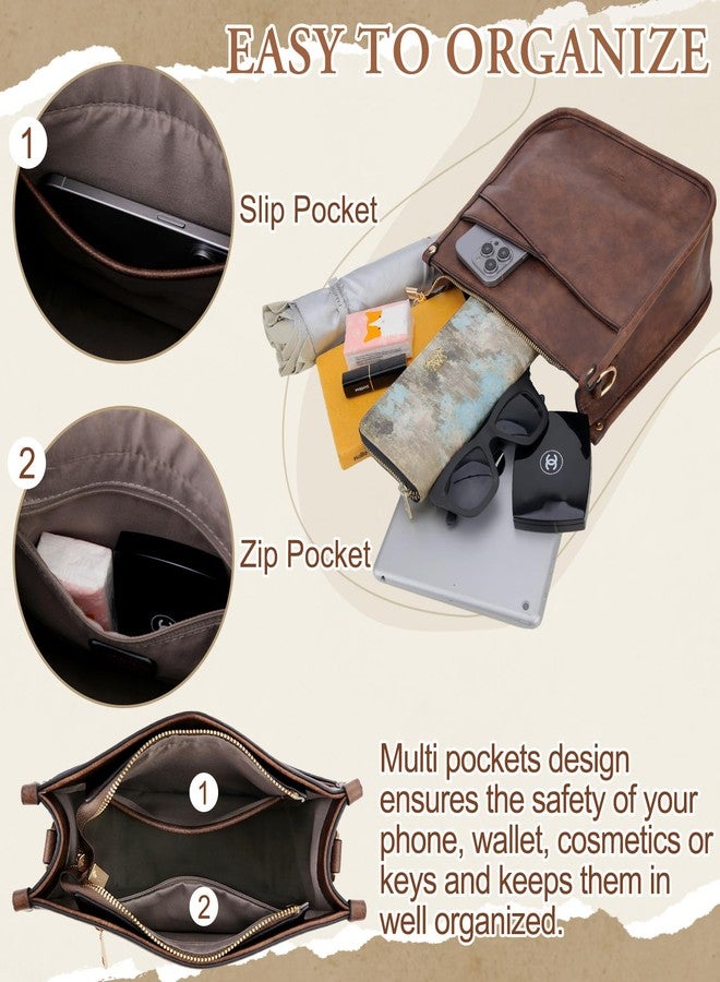 VX VONXURY Crossboday Bag for Women, Trendy Vegan Leather Shoulder Bag, Fashion Bucket Bag Lady Hobo Handbag with 2PCS Adjustable Straps,Coffee - Image 5