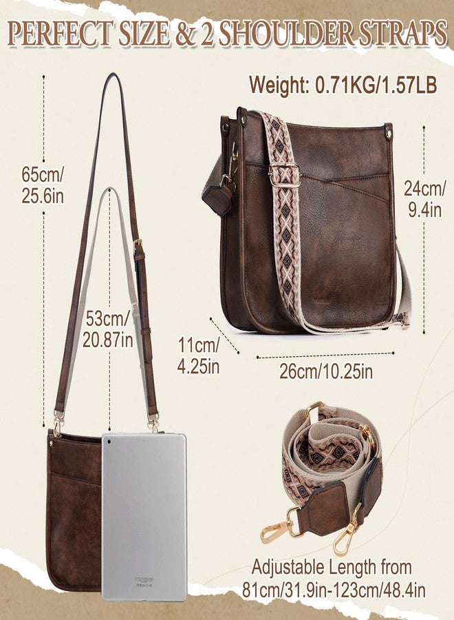 VX VONXURY Crossboday Bag for Women, Trendy Vegan Leather Shoulder Bag, Fashion Bucket Bag Lady Hobo Handbag with 2PCS Adjustable Straps,Coffee - Image 2