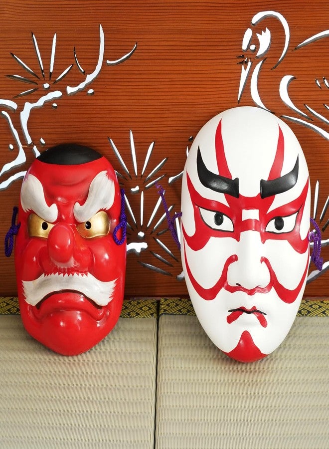 COTONOHA Kumatori Mask Traditional Japanese Ceramic 7.1 Inches - Hand-Painted Red and Black Hanging Decor for Home or Office - Image 3