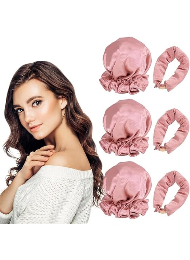 6PCS Heatless Hair Curler, 3 Set Satin Heatless Hair Curler, Hair Rollers for Heatless Curls with Hair Caps, To Sleep In Curling Rod Headband, Heatless Curlers for Long Hair, Pink - Image 1