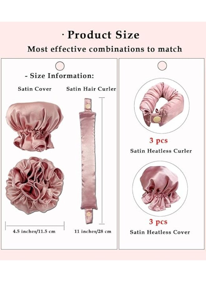 6PCS Heatless Hair Curler, 3 Set Satin Heatless Hair Curler, Hair Rollers for Heatless Curls with Hair Caps, To Sleep In Curling Rod Headband, Heatless Curlers for Long Hair, Pink - Image 2