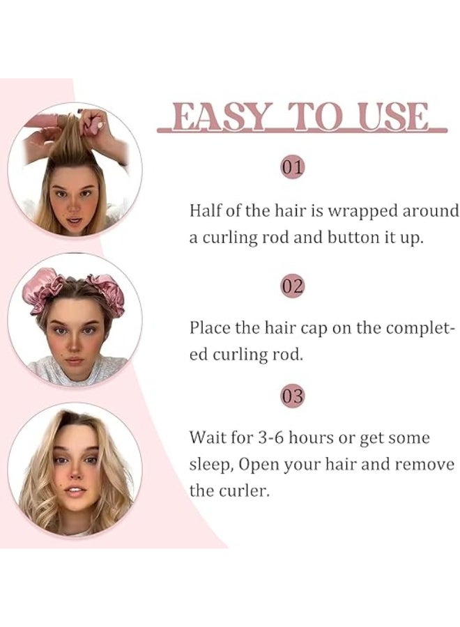 6PCS Heatless Hair Curler, 3 Set Satin Heatless Hair Curler, Hair Rollers for Heatless Curls with Hair Caps, To Sleep In Curling Rod Headband, Heatless Curlers for Long Hair, Pink - Image 5