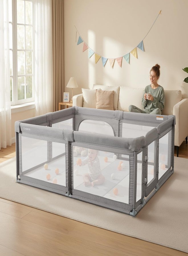cholena Baby Playpen,Extra Large Playpen for Babies and Toddlers, Sturdy Play Pen Play Yard with Safety Gate,79”x59”Baby Play Pen(Cationic Light Grey) - Image 1