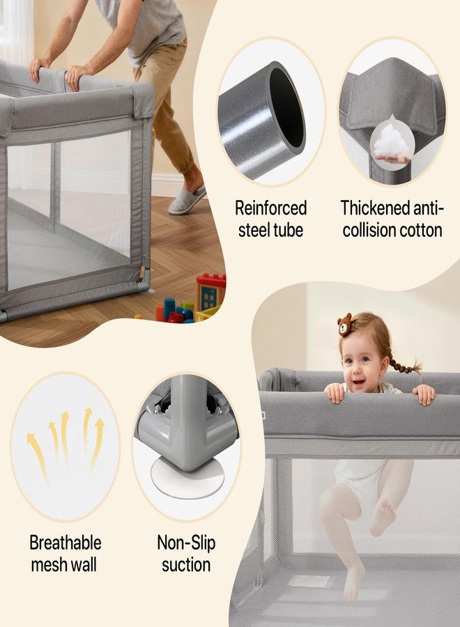 cholena Baby Playpen,Extra Large Playpen for Babies and Toddlers, Sturdy Play Pen Play Yard with Safety Gate,79”x59”Baby Play Pen(Cationic Light Grey) - Image 3