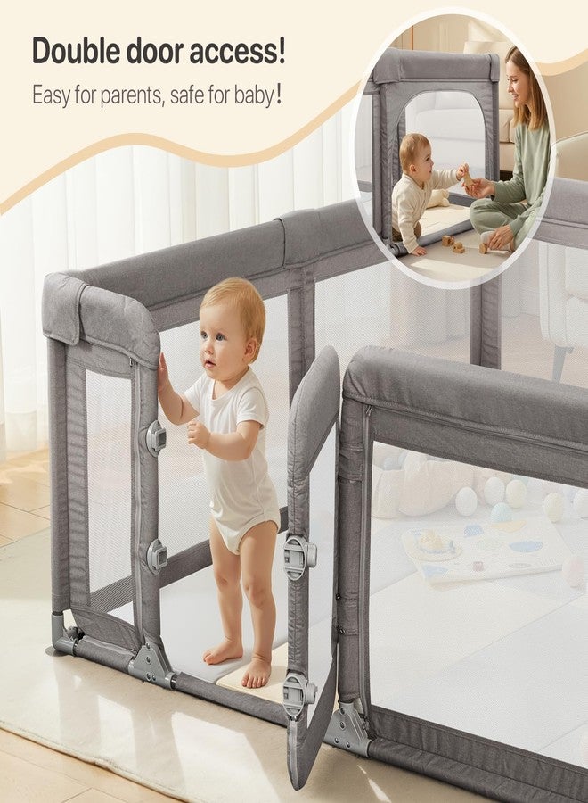 cholena Baby Playpen,Extra Large Playpen for Babies and Toddlers, Sturdy Play Pen Play Yard with Safety Gate,79”x59”Baby Play Pen(Cationic Light Grey) - Image 2