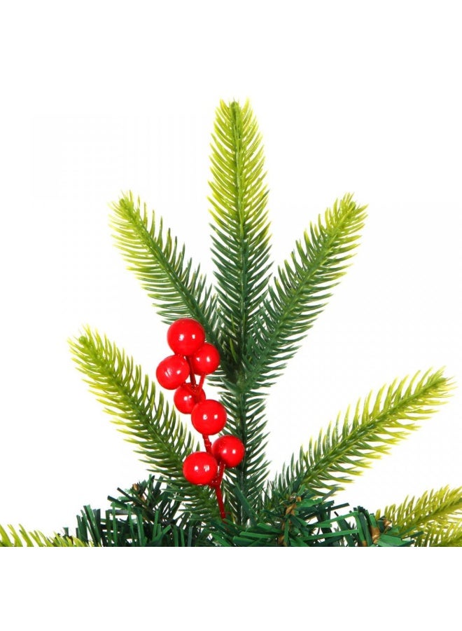 AIWANTO 2.1 m Realistic Christmas Tree with 1235 Full Branch Tips – Lush Green Needles with Light-Green Accents, Hinged Branches, Metal Stand & Pre-Attached Red Berries - Image 3