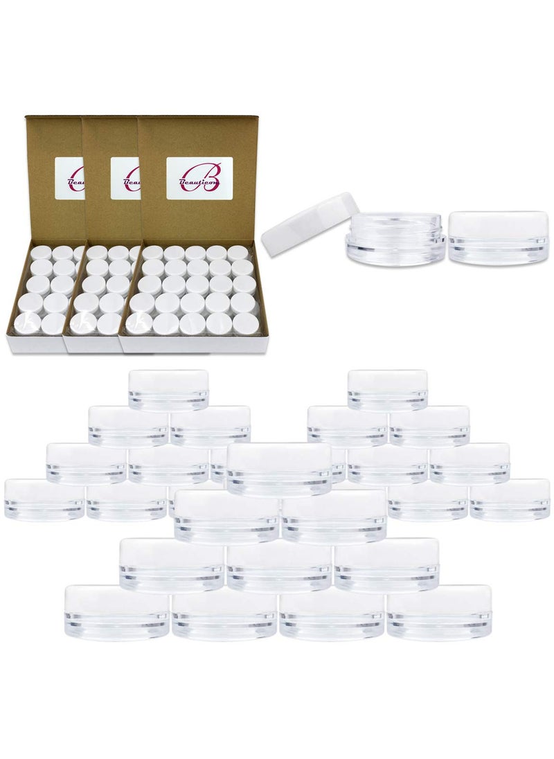 Beauticom Beauticom (Quantity: 200 Pcs) 3G/3ML Round Clear Jars with White Lids for Small Jewelry, Holding/Mixing Paints, Art Accessories and Other Craft Supplies - BPA Free 