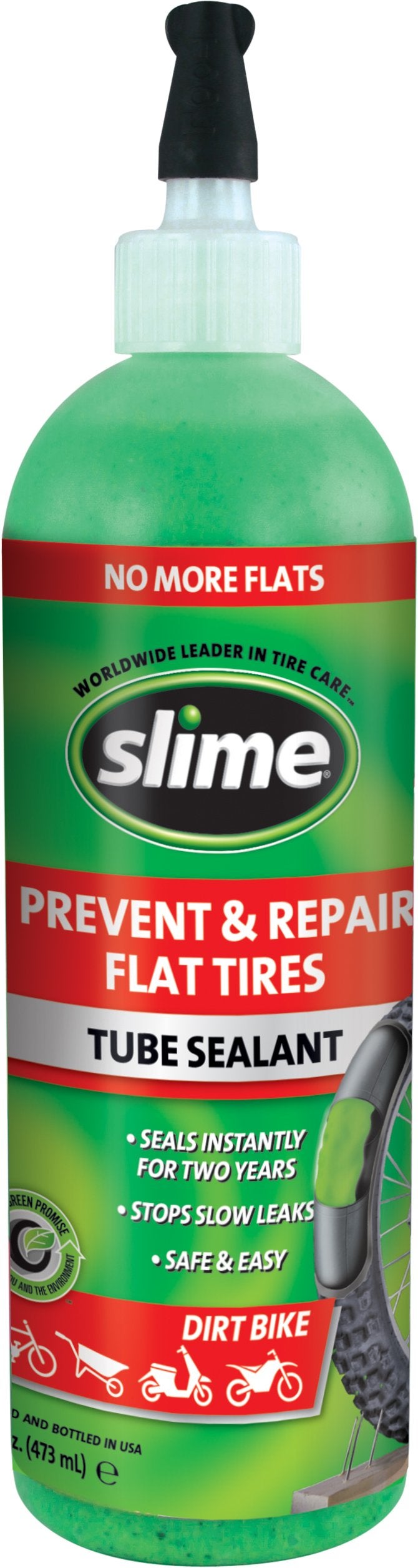 Slime 10004 Dirt Bike Tube Puncture Repair Sealant Prevent and Repair Suitable for All Dirt Bikes with Tubes NonToxic EcoFriendly 16oz Bottle