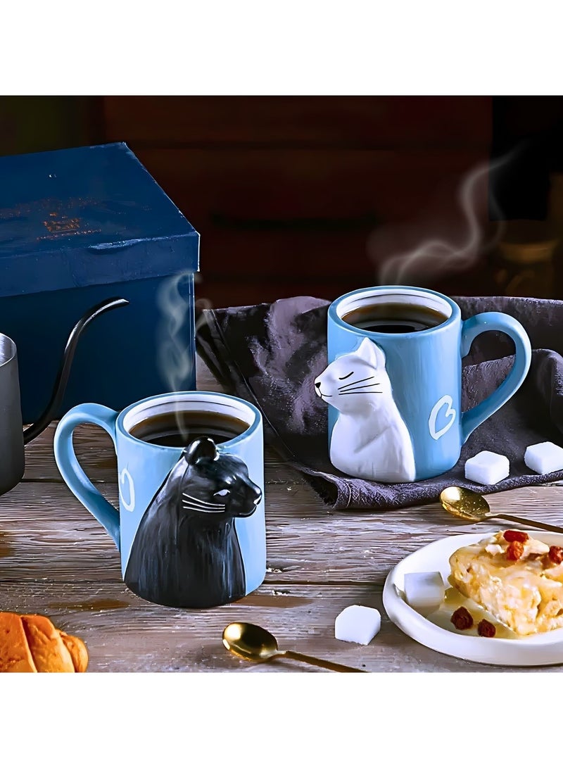 SOLARAE Matching Couples Ceramic Cat Coffee Mugs with 2pcs Golden Teaspoon, Matching Gift For Birthday, Anniversary, Wedding, Engagement Valentines Day Red 350ml - Image 3