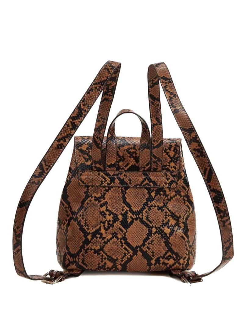 Women Leather Snake Print Backpack Bag  - Image 2