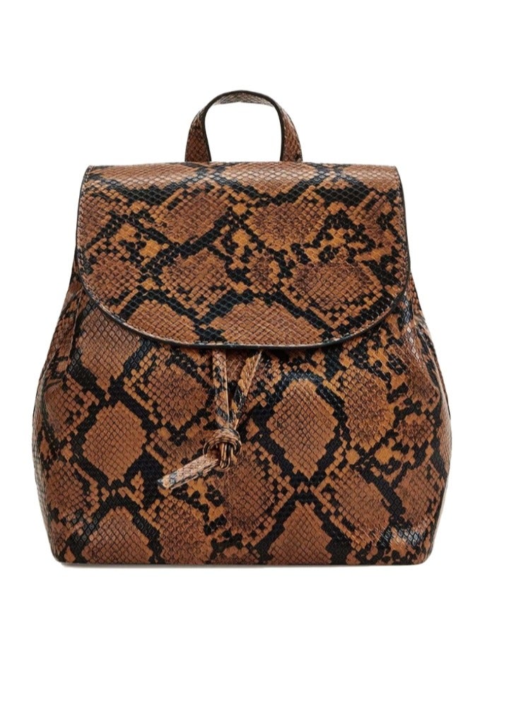 Women Leather Snake Print Backpack Bag  - Image 3
