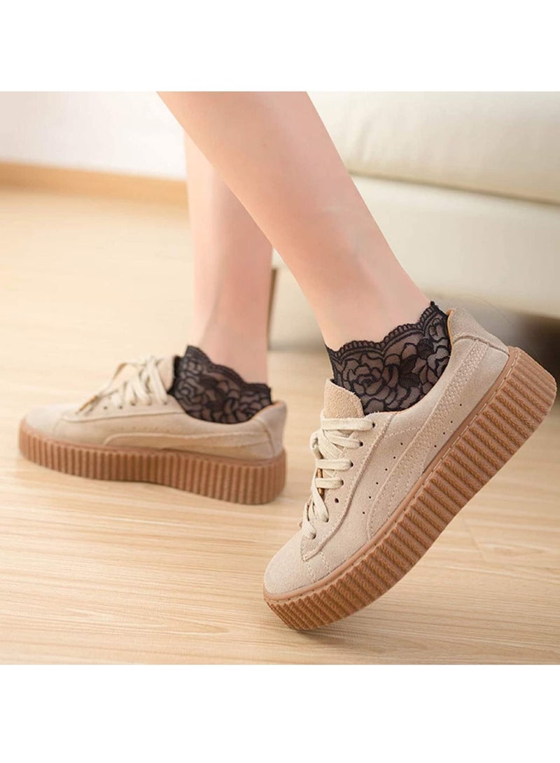 KASTWAVE Lace Ankle Socks For Women, Non Slip Lace Cotton Ankle Socks, Women Ultra Thin Short Ankle Socksruffle socks, Fishnet Ankle Women Socks (5Pairs) - Image 5