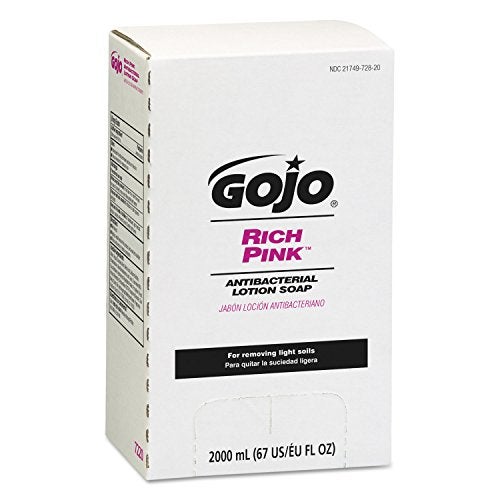 GOJO RICH PINK Antibacterial Lotion Soap, 2000 mL Lotion Soap Refill PRO TDX Push-Style Dispenser (Pack of 4) - 7220-04 - Image 1