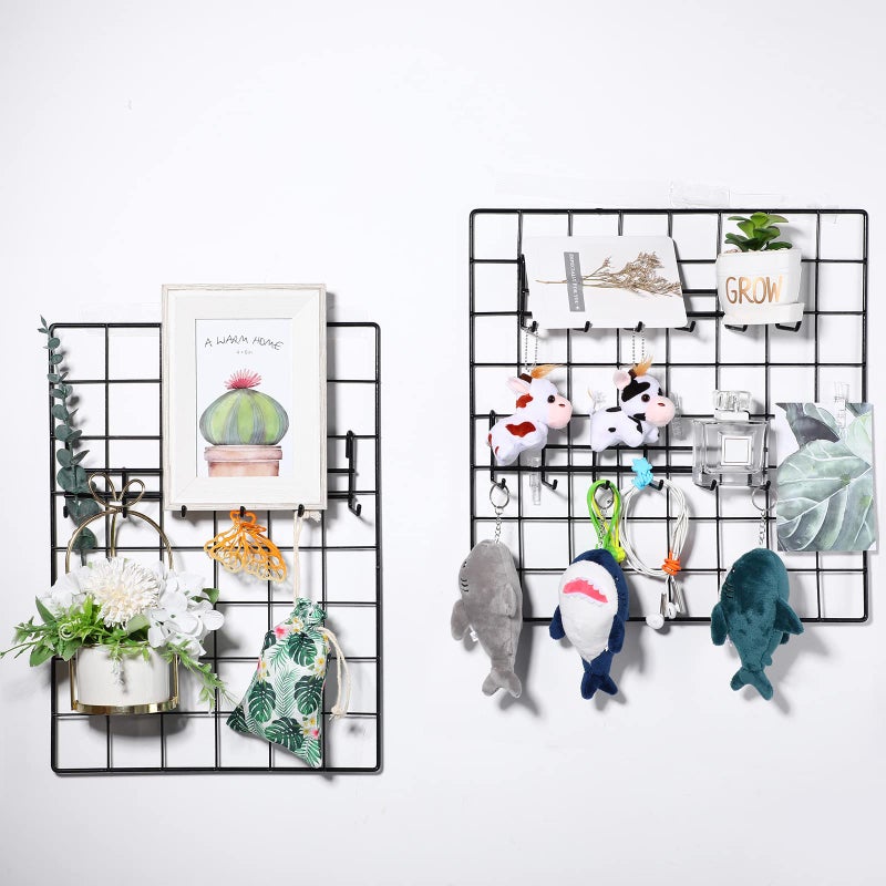 Coume Coume Metal Grid Hooks Rack for Wall Grid Panel  4 Pack Hanging Hooks for Wall Grid Storage and Display  Grid Wall Accessories Black Organizer for Wire Grid Wall - Image 4