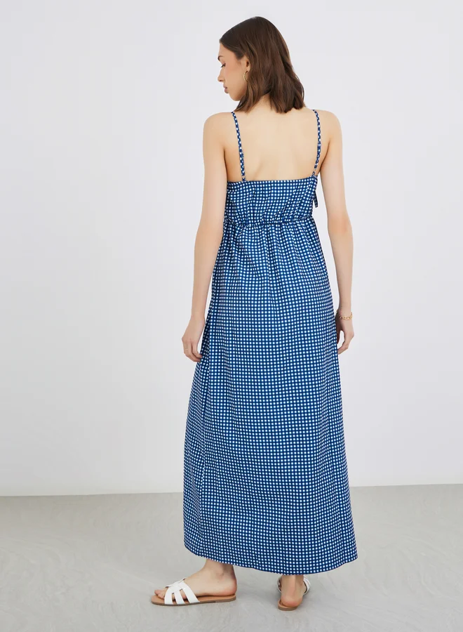 Take Two Take Two Plaid Sleeveless A-Line Maxi Dress with Square Neck