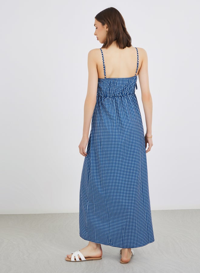 تايك تو فستان ماكسي بلا أكمام كاروهات بياقة مربعة - Image 5
