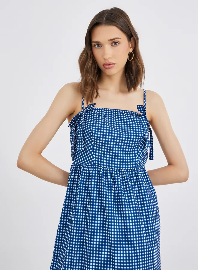 Take Two Take Two Plaid Sleeveless A-Line Maxi Dress with Square Neck