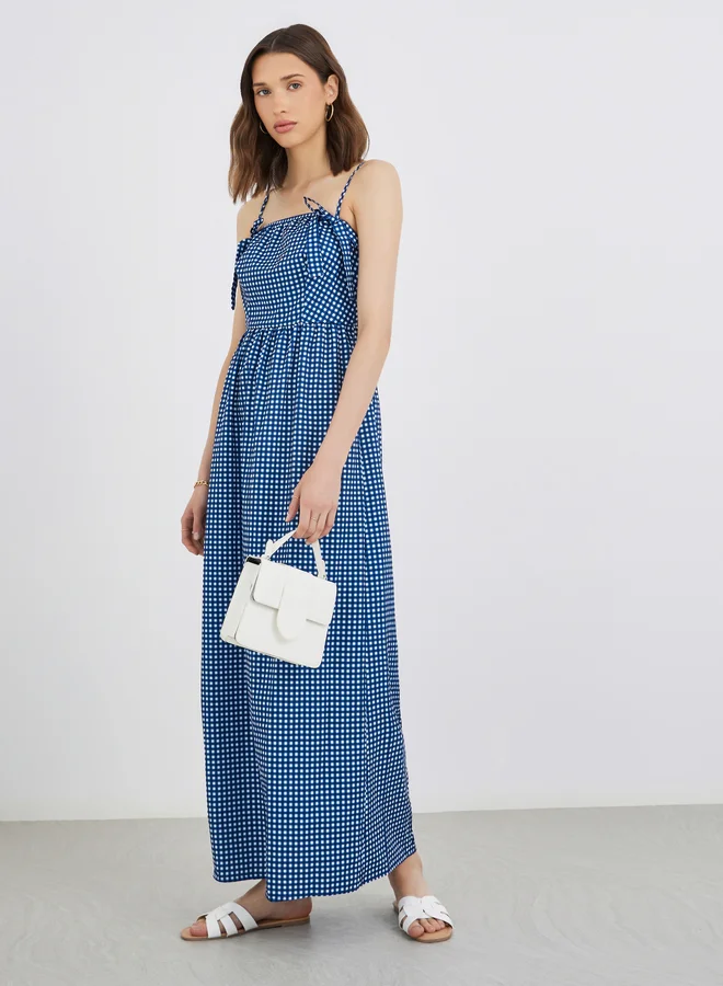 تايك تو Take Two Plaid Sleeveless A-Line Maxi Dress with Square Neck