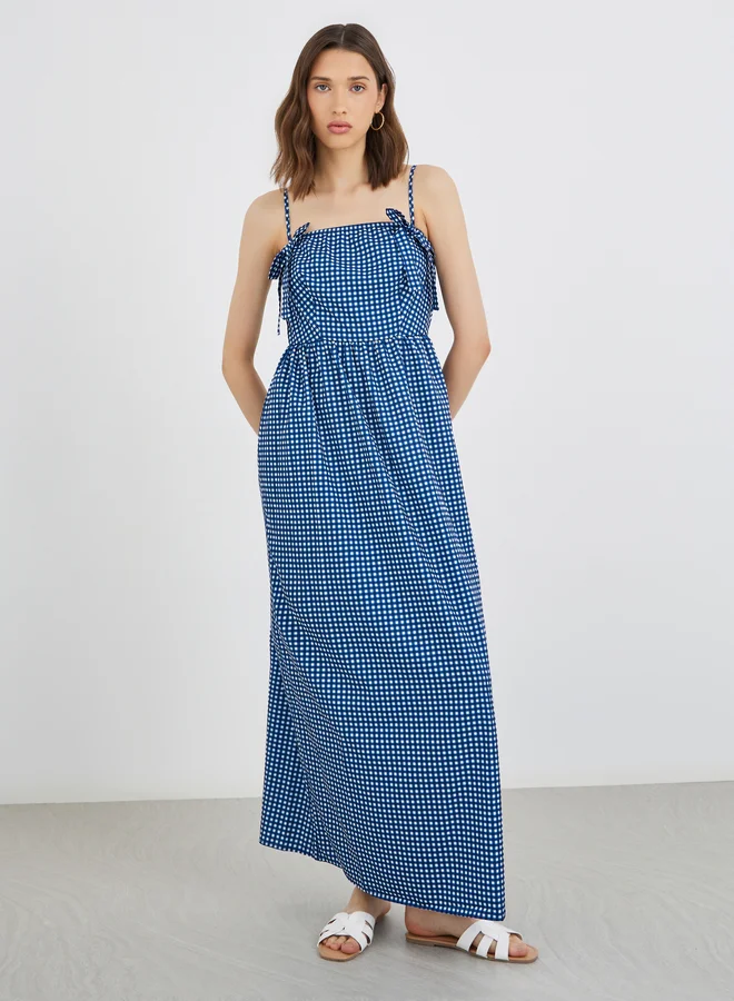 تايك تو Take Two Plaid Sleeveless A-Line Maxi Dress with Square Neck