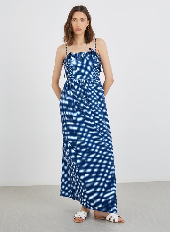 تايك تو فستان ماكسي بلا أكمام كاروهات بياقة مربعة - Image 2