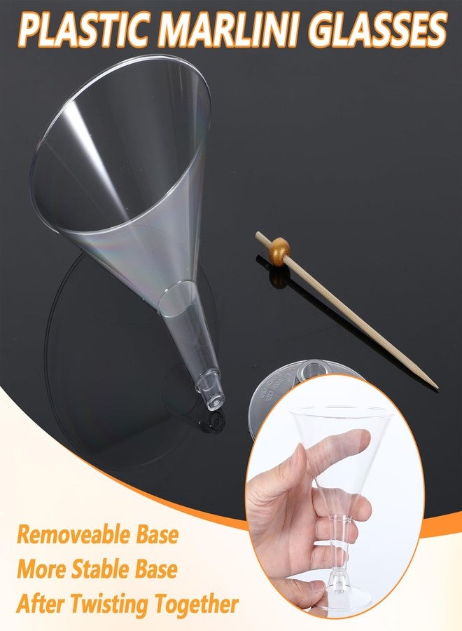 مجموعة أكواب مارتيني بلاستيكية شفافة وأعواد كوكتيل ذهبية لؤلؤية، أكواب مارتيني بلاستيكية للاستخدام مرة واحدة، أكواب حلوى صغيرة شفافة لحفلات الزفاف والمناسبات والحفلات والنبيذ والمقبلات والطعام (100 قطعة، 7 أونصة) - Image 5