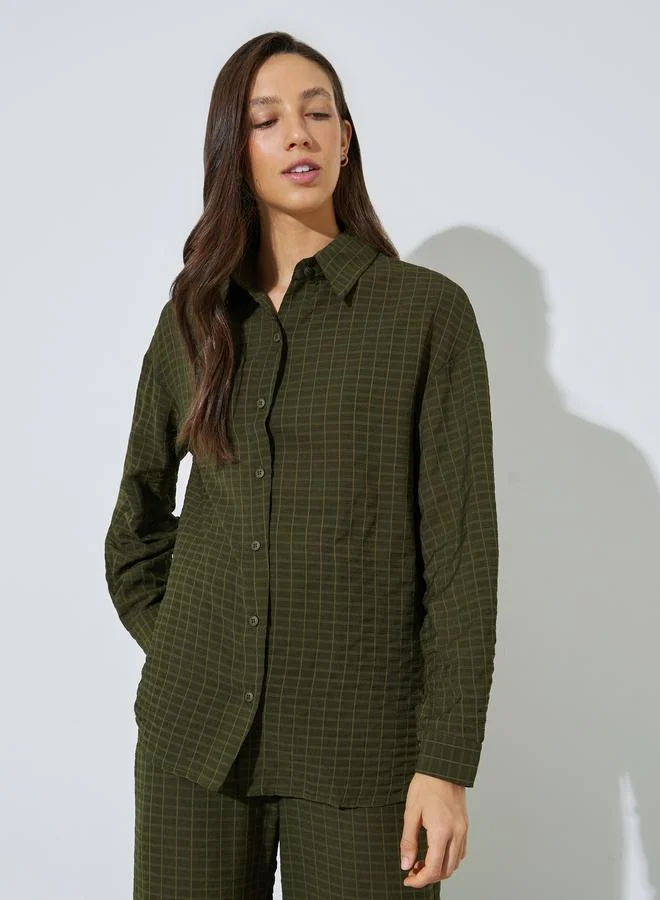 Styli  Olive Textured Shirt and Trousers Co-ord Set for Women | Best Price UAE