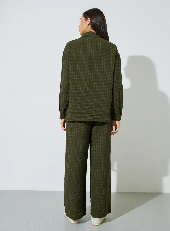 Styli  Olive Textured Shirt and Trousers Co-ord Set for Women | Best Price UAE