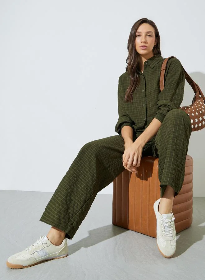 Olive Textured Shirt and Trousers Co-ord Set
