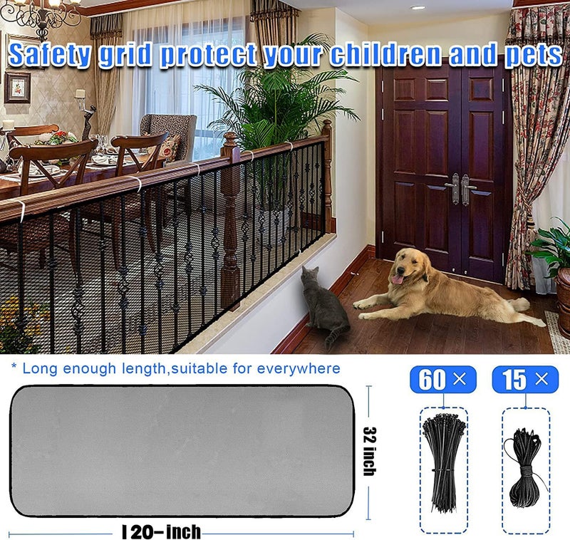 JIFTOK Baby Gate for Stairs, Banister Guard for Kids, Pets, Toys, 10ft L x 2.6 ft H, Mesh Netting Safety Net for Balcony Rail Stair, Stairway Net Baby Safety Products for Indoor & Outdoor (Black) - Image 2