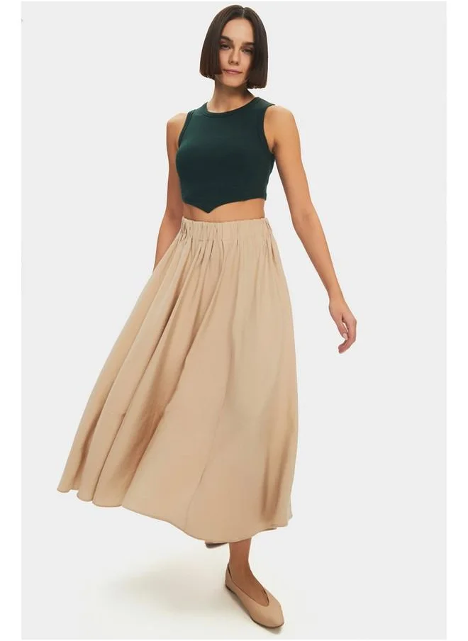 JUNE June Viscose Blend Long Skirt Beige