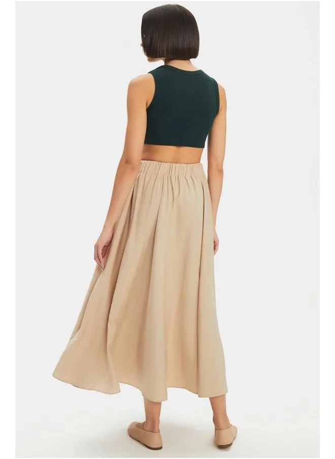 JUNE June Viscose Blend Long Skirt Beige