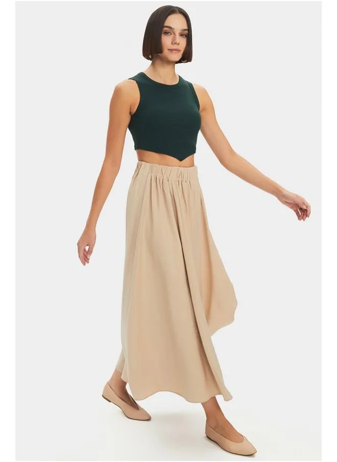 JUNE June Viscose Blend Long Skirt Beige