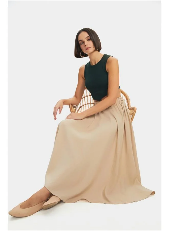 JUNE June Viscose Blend Long Skirt Beige