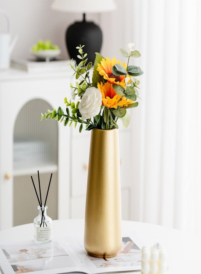 HUBUISH Light Gold Vase - 10" Gold Ceramic Flower vase for Home/Table/Accent Decor, Minimalist Modern Vases Ceramic for Centerpieces, Room Decor, Living Room, Bedroom or Gift - Image 3