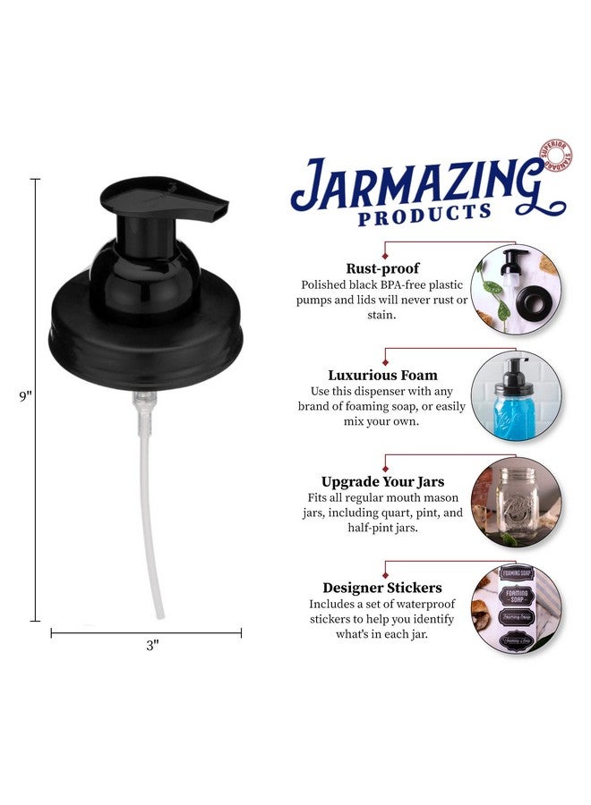 Jarmazing Products Jarmazing Products Mason Jar Foaming Soap Dispenser Lids - Includes Waterproof Stickers! Black - 2 Pack - Image 2