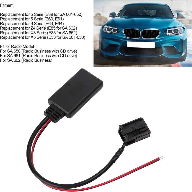 ويوبلز كابل محول بلوتوث AUX، كابل محول إدخال صوت لاسلكي بلوتوث 5.0 AUX بديل لسيارات الفئة الخامسة E39 E60 E61 - Image 3