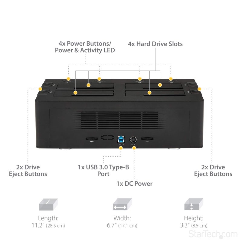 StarTech.com 4-Bay USB 3.0 To SATA Hard Drive Docking Station, USB Hard Drive Dock, External 2.5/3.5" SATA III SSD/HDD Docking Station, Hot-Swap Hard Drive Bay, Top-Loading (SDOCK4U33),Black - Image 5