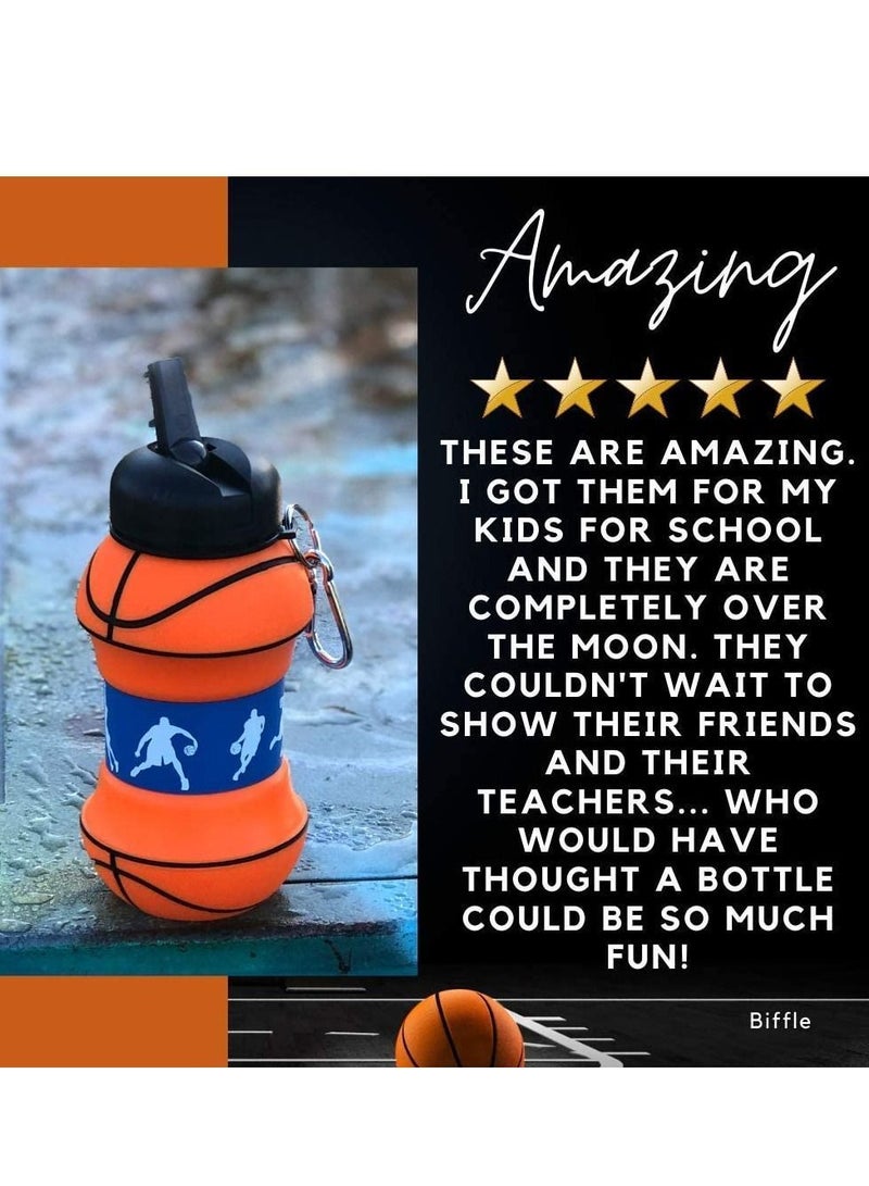 Y&D Sports Water Bottle, Kids Bottles Collapsible Basketball Shaped Design Portable Reusable Eco-friendly Shockproof Birthday Gifts For Boys Girls for School Travel Gym Leak Proof BPA Free 550ml - Image 5