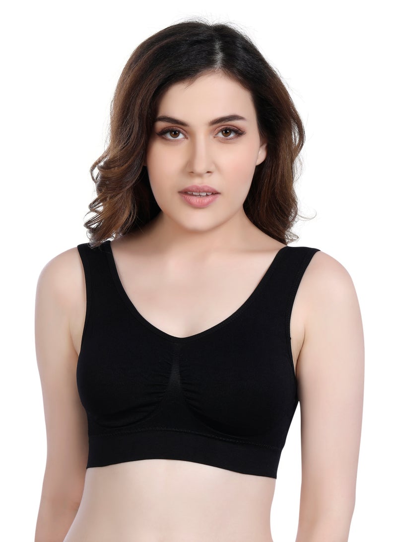 Glamroot Women's Seamless Padded Sports bra With Removable cups, Black - Image 1