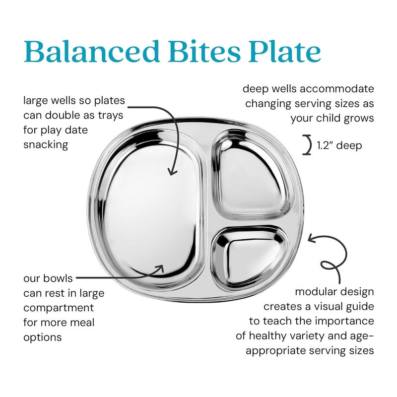 Ahimsa Stainless Steel Kids Plates  Divided Toddler Plates Pediatrician Designed Non Toxic Toddler Plate Camping Plate BPA Free  Dishwasher Safe Single - Image 2