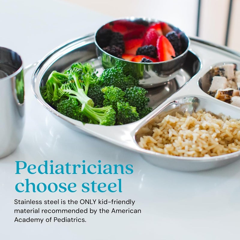Ahimsa Stainless Steel Kids Plates  Divided Toddler Plates Pediatrician Designed Non Toxic Toddler Plate Camping Plate BPA Free  Dishwasher Safe Single - Image 3